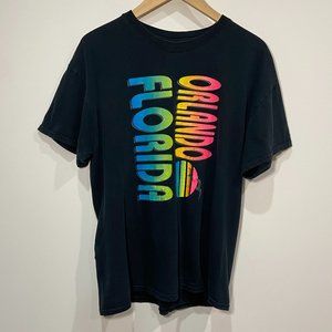 Gildan Orlando Florida Neon Graphic Black T-Shirt Men's Size Large